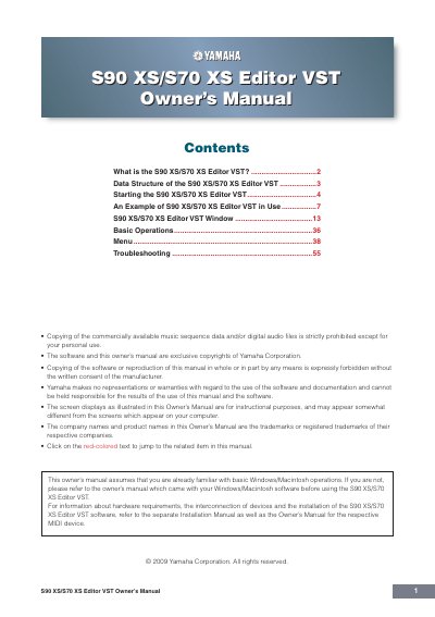 Yamaha S90 XS/S70 XS Editor VST Owner's Manual