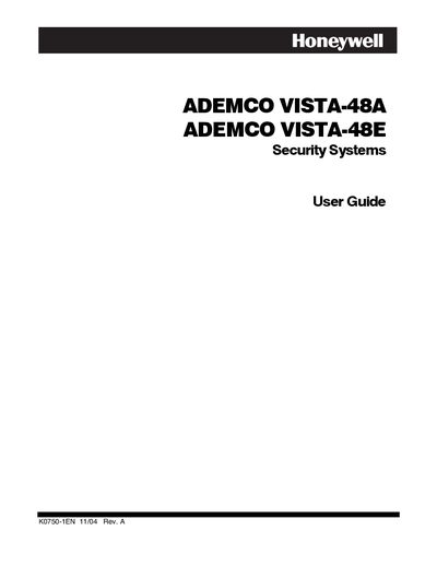 Honewell ADEMCO VISTA-48A ADEMCO VISTA-48E Security Systems User Guide - cover page