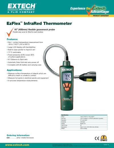 EXTECH EZ20 EzFlex InfraRed Thermometer Product Datasheet - cover page