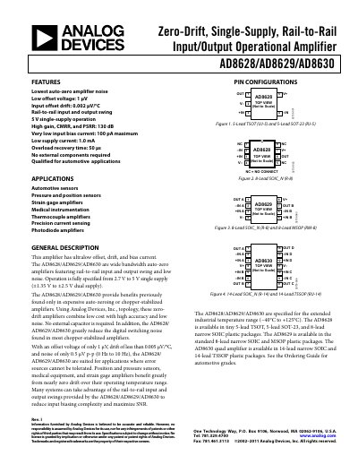 Analog Devices AD8628/AD8629/AD8630 Datasheet - cover page
