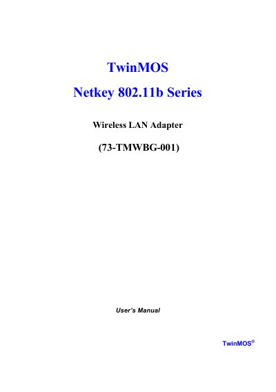 TwinMos Netkey 802.11b Series Wireless LAN Adapter User's Manual - cover page