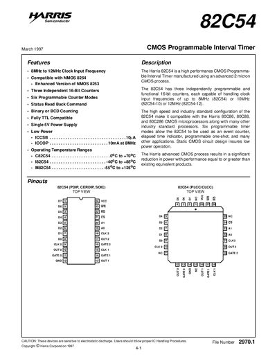 Harris 82C54 Programmable Interval Timer Programming Manual - cover page