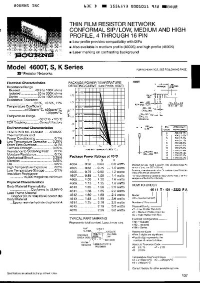 Bourns Model 4600T S K Series Thin Film Resistor Network Datasheet - cover page
