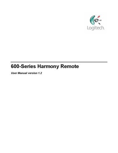 Logitech 600-Series Harmony Remote User Manual - cover page