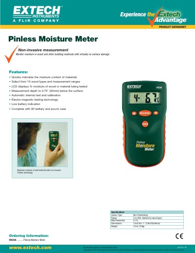 Extech MO280 Pinless Moisture Meter Specifications - cover page