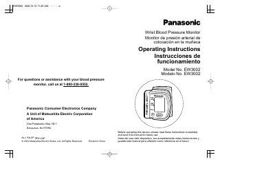 Panasonic EW3002 Wrist Blood Pressure Monitor Operating Instructions - cover page