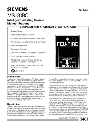 Siemens MSI-30BC Intelligent Manual Station User Manual - cover page