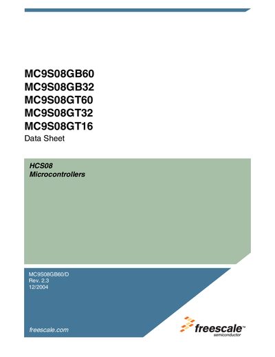 Freescale MC9S08GB60/MC9S08GB32/MC9S08GT60/MC9S08GT32/MC9S08GT16 HCS08 Microcontrollers Data Sheet - cover page