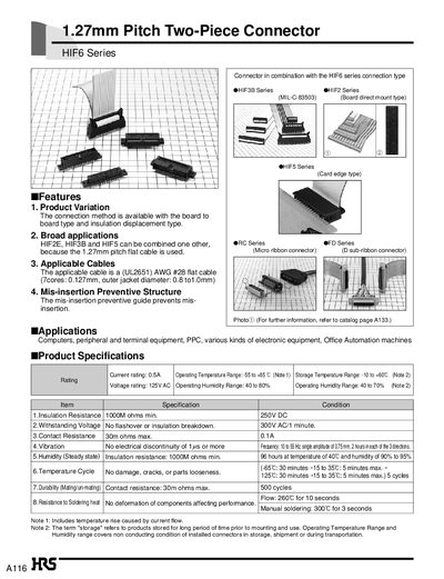 Hirose HIF6 Series 1.27mm Pitch Two‑Piece Connector Product Leaflet - cover page