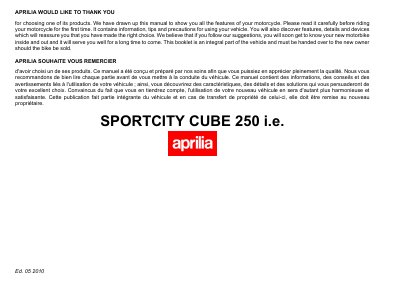 aprilia 854079 SPORTCITY CUBE 250 ie USA- CDN MY2008 Manual - cover page