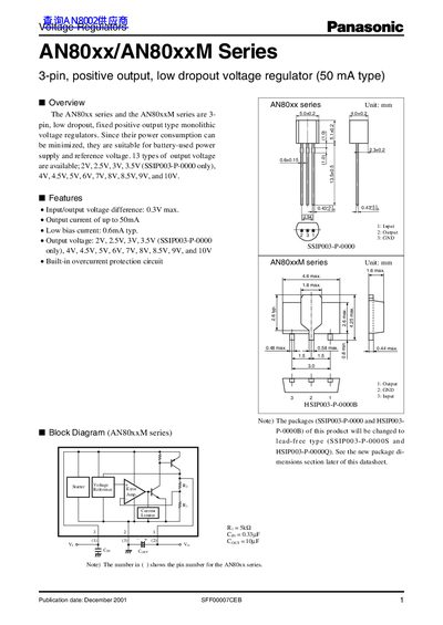 Panasonic AN80xx/AN80xxM Series Voltage Regulator Datasheet - cover page