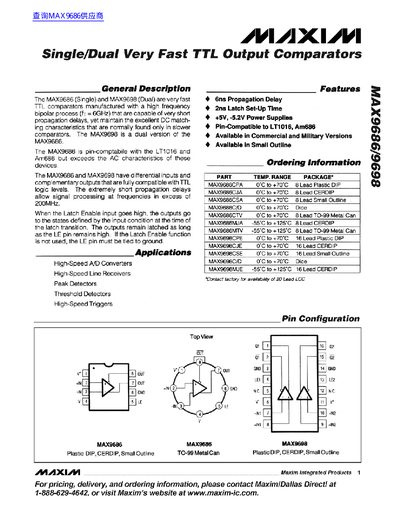 MAXIM MAX9686/9698 Data Sheet - cover page