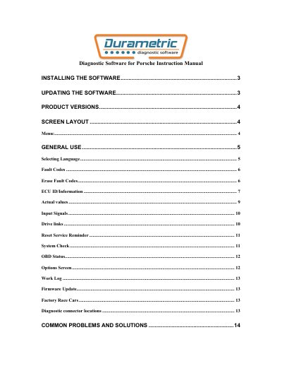 Durametric Diagnostic Software for Porsche User Manual cover