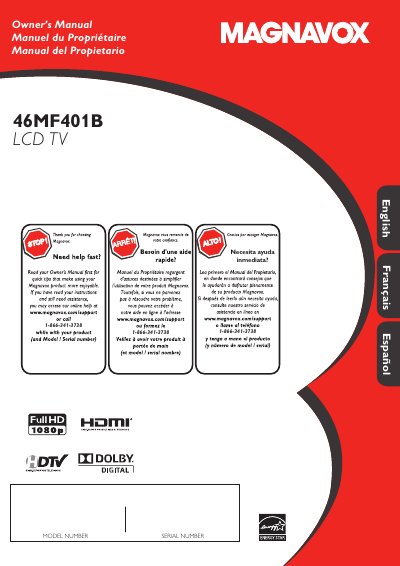 Magnavox 46MF401B LCD TV Owner's Manual - cover page