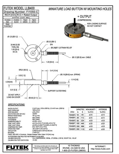 Futek LLB400 Miniature Load Button Data Sheet - cover page