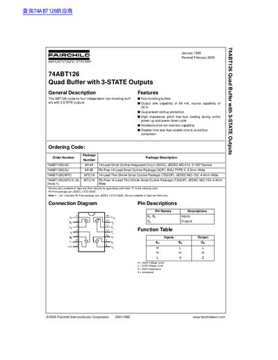 Fairchild Semiconductor 74ABT126 Quad Buffer Datasheet - cover page