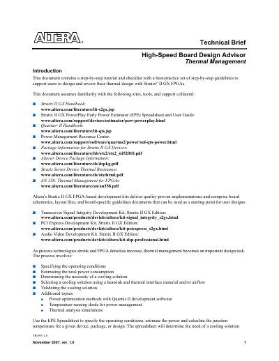Altera High-Speed Board Design Advisor Thermal Management Manual - cover page