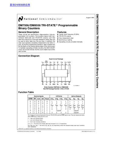 National Semiconductor DM7556/DM8556 TRI-STATE Programmable Binary Counters Datasheet - cover page