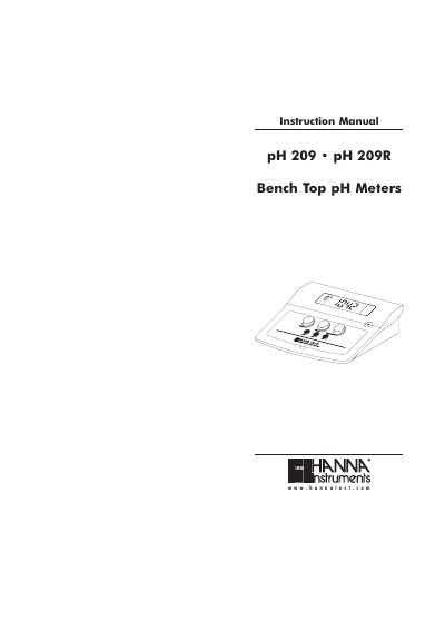HANNA pH 209 pH 209R Bench Top pH Meters Manual - cover page