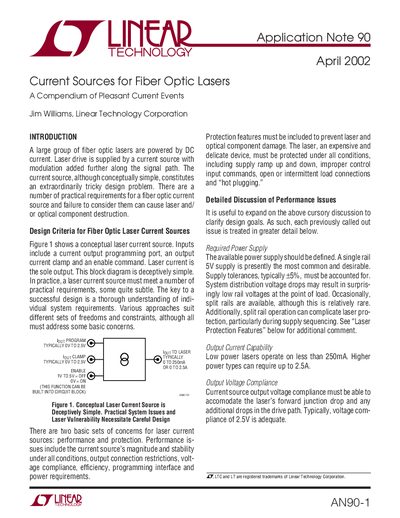 Linear Technology AN90-1 Application Note Current Sources for Fiber Optic Lasers - cover page