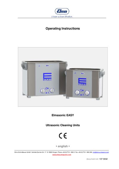 Elma EASY Ultrasonic Cleaner Operating Instructions - cover page