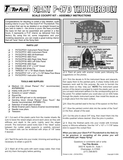 Top Flite Giant P-47D Thunderbolt Scale Cockpit Kit Assembly Instructions - cover page