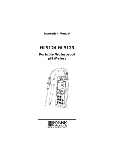 Hanna Instruments HI 9124/9125 Portable Waterproof pH Meters Instruction Manual - cover page