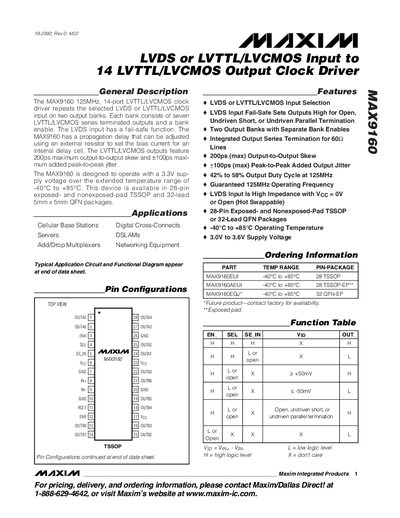 Maxim MAX9160 Clock Driver Datasheet - cover page