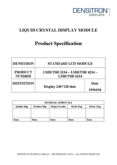 Densitron LMR/TSR 3234/4234/6234 LCD Module Datasheet - cover page