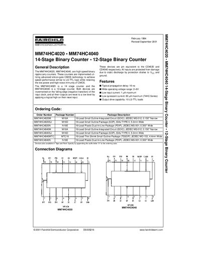 FAIRCHILD MM74HC4020 MM74HC4040 14-Stage Binary Counter 12-Stage Binary Counter handbook - cover page