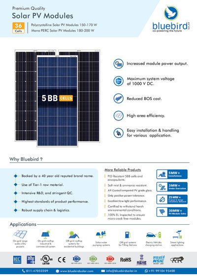 Bluebird Solar BBS12F150, BBS12F165, BBS12F170, BBS12MF180, BBS12MF185 Solar PV Modules Datasheet - cover page