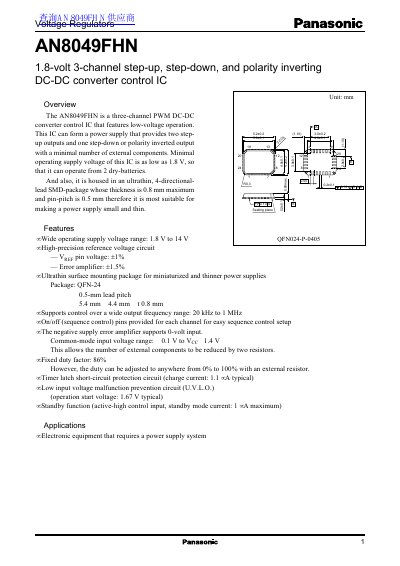Panasonic AN8049FHN 1.8V 3-Channel DC-DC Converter IC Datasheet - cover page