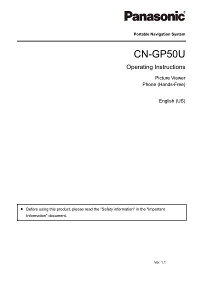Panasonic CN-GP50U Portable Navigation System Operating Instructions - cover page