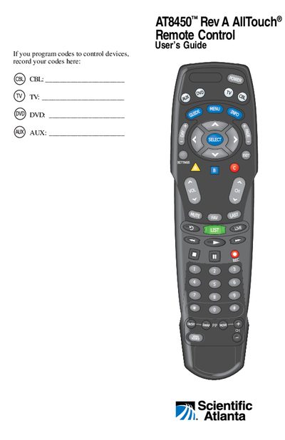 Scientific-Atlanta AT8450 AllTouch Remote Control User Manual - cover page