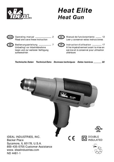 IDEAL 46-202 Heat Elite Heat Gun Operating Manual - cover page