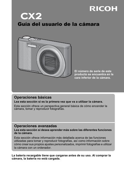 Ricoh CX2 Camera User Guide - cover page