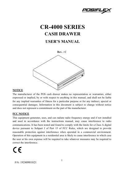 Posiflex CR-4000 Series Cash Drawer User Manual - cover page