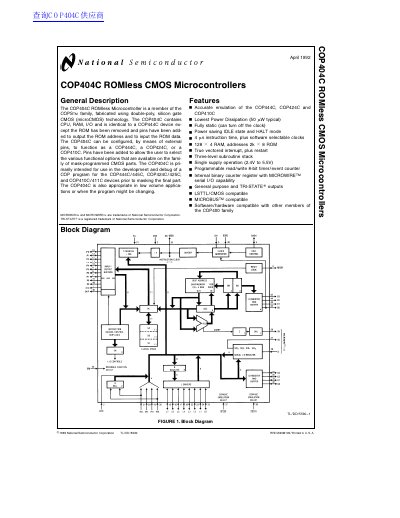 National Semiconductor COP404C ROMless CMOS Microcontrollers Datasheet - cover page