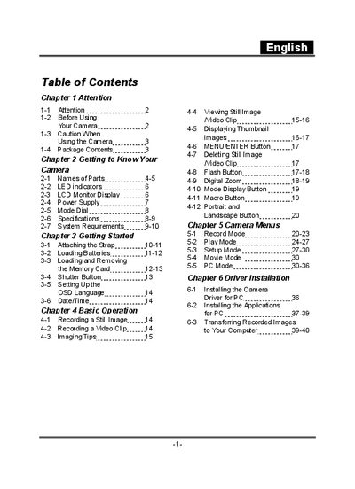 Digital Camera User Manual - cover page