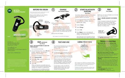 Motorola H670 Bluetooth Handsfree Headset Quick Start Guide - cover page