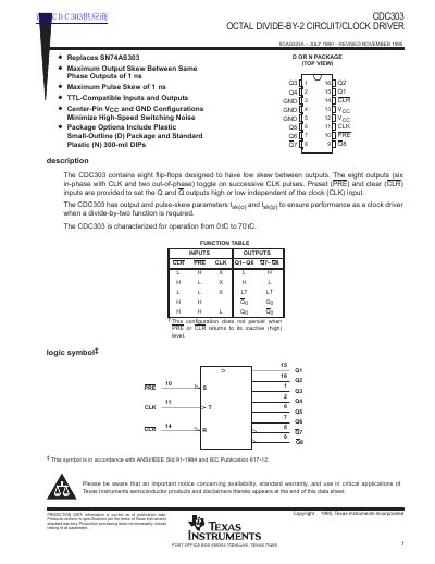 Texas Instruments CDC303 Octal Divide-by-2 Circuit/Clock Driver Datasheet - cover page