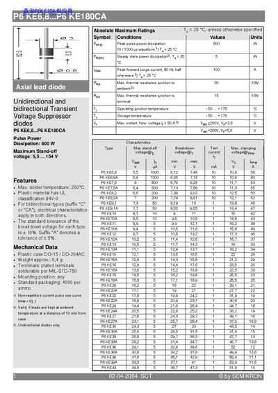 SEMIKRON P6 KE6 8...P6 KE180CA - cover page
