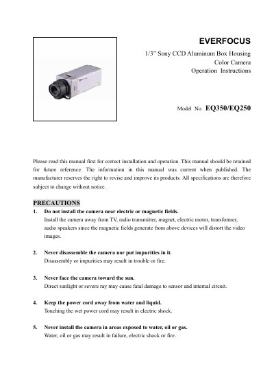 EverFocus EQ250/EQ350 Color Camera Operation Instructions - cover page