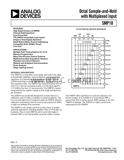 Analog Devices SMP18 Octal Sample-and-Hold Datasheet - cover page