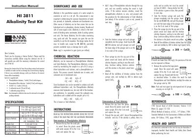 Hanna Instruments HI 3811 Alkalinity Test Kit User Manual - cover page