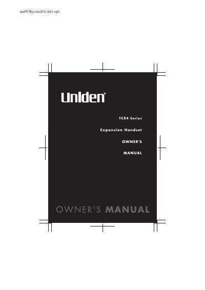 Uniden TCX4 Series Expansion Handset Owner's Manual - cover page