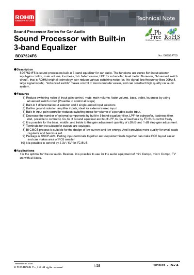 ROHM BD37524FS Technical Note Datasheet - cover page
