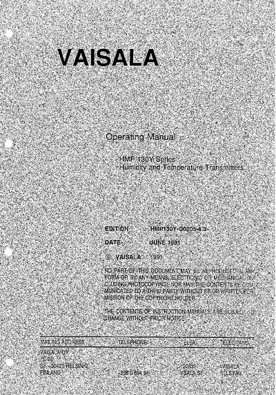 Vaisala HMP 130Y Operating Manual - cover page