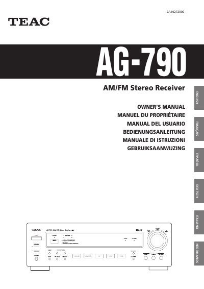 TEAC AG-790 AM/FM Stereo Receiver Owner's Manual - cover page