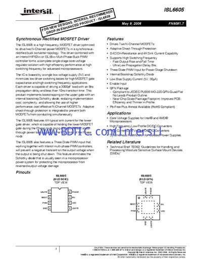 Intersil ISL6605 Synchronous Rectified MOSFET Driver Datasheet - cover page